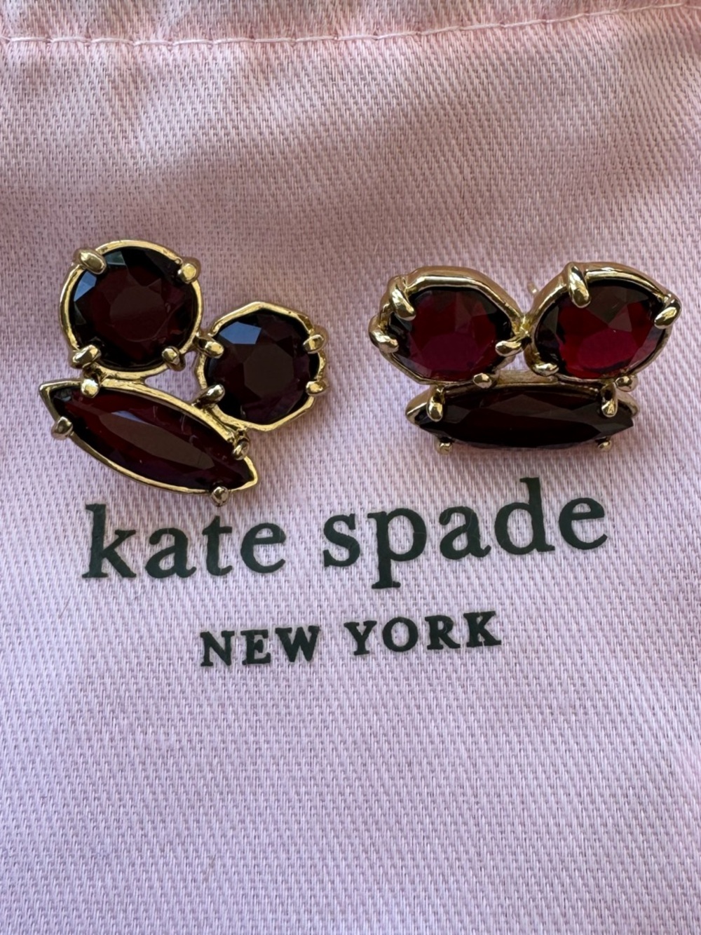 Kate Spade Garnet Ruby Three Stone Pierced Earrings